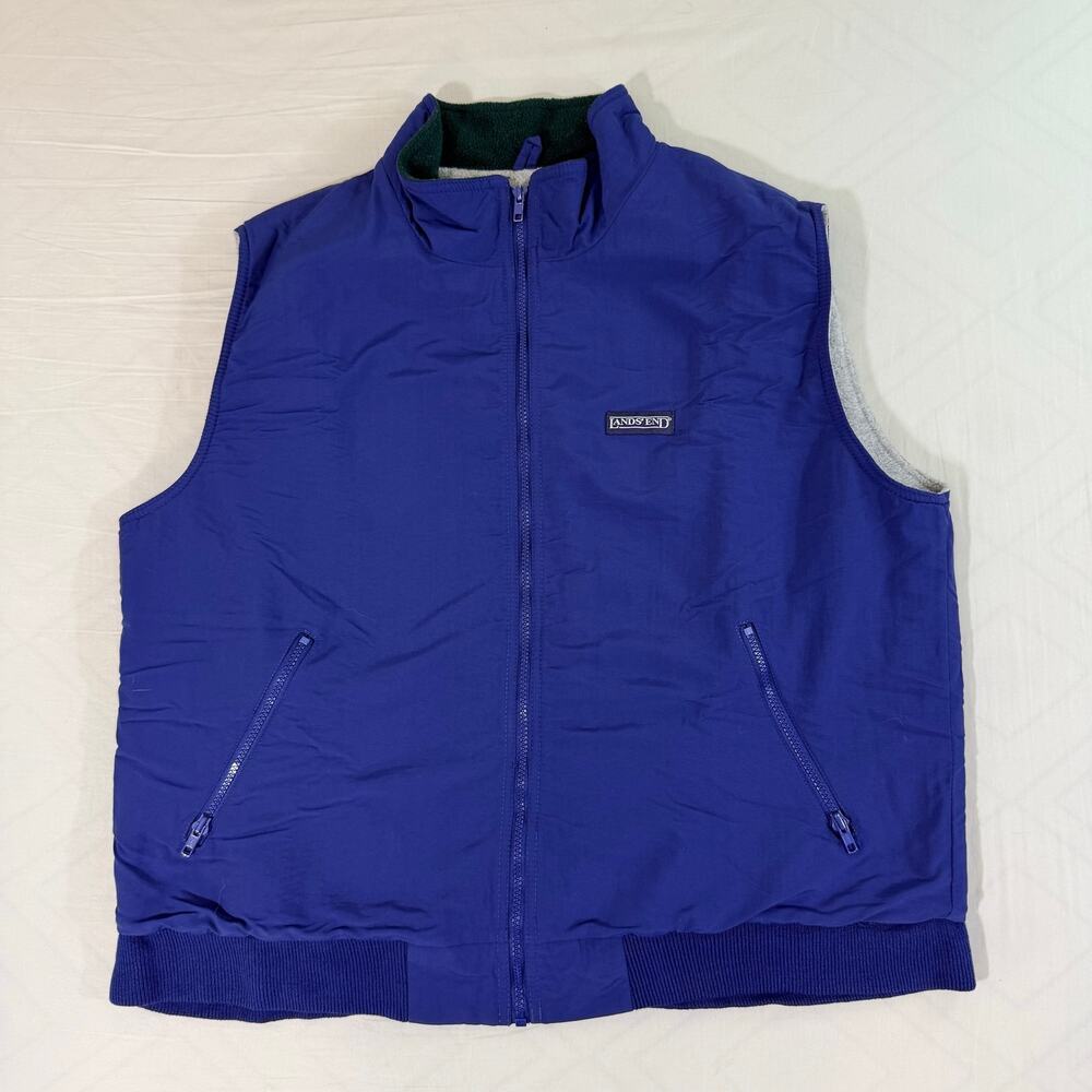 Vintage 90s Lands End Squall Vest Mens XL Blue Polartec Fleece Lined Gorpcore